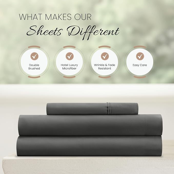 Linen Market Brushed Microfiber Twin XL Sheet Set 3 Piece – Oeko-TEX Certified Ultra Soft & Wrinkle-Free - 16" Deep Pocket Sheets - Easy Care Twin XL Size - Gray
