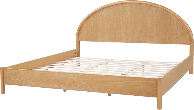 Christopher Knight Home Elsinore King Size Bed Frame with Arched Headboard, Modern Wooden Platform Bed, Wood Bed Support and Slats, No Box Spring Needed, King Size Beds for Adult, Natural Oak