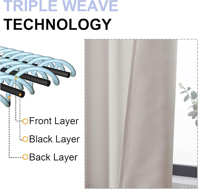 Simplebrand Natural Blackout Curtains for Bedroom 102 Inches Long 2 Panels, Solid Thermal Insulated, Energy Saving Living Room Window Treatment Curtains Blackout Drapes, W50 x L102 Inch, Natural