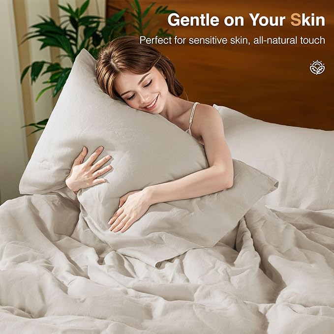 SONORO KATE 100% French Linen Queen Duvet Cover Set,Zipper Closure,3PC | Natural French Flax,Soft Breathable for Hot Sleepers,Moisture Wicking & Durable,4 Corner Ties,Natural Linen