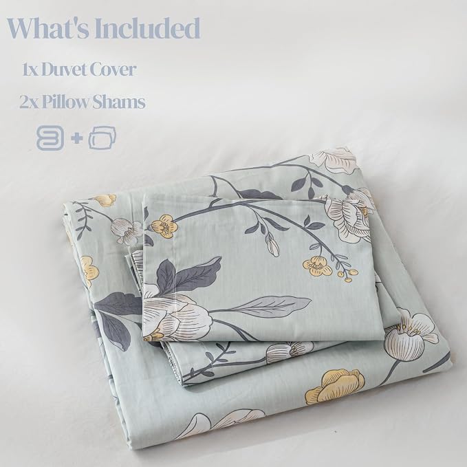 OAITE Twin Duvet Cover Set 3pcs 100% Cotton with Vintage Peony Floral | Soft, Breathable,Long-lasting,Comfort,Hidden Zipper,8 Corner Ties,Easy Care for All Season