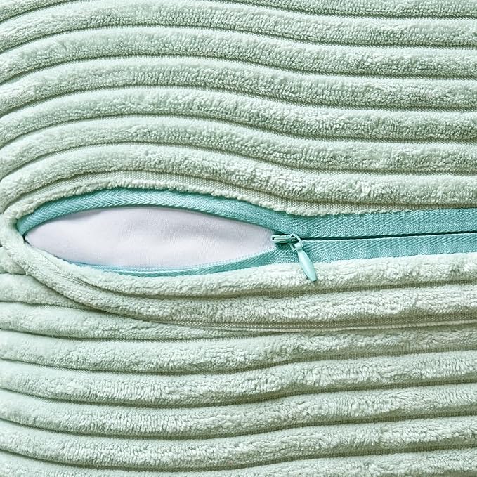 MIULEE Decorative Throw Pillow Covers for Couch 18x18 Inch Mint Green | 2 Pack, Boho Broadside Striped Patchwork Pillow Covers, Soft Corduroy Cushion Cases, For Sofa Bed Livingroom Home Decor