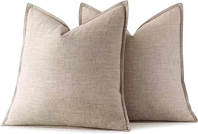 MIULEE Decorative Linen Pillow Covers 18x18 Inch Natural Linen | Boho Farmhouse Neutral Couch Throw Pillows for Bed, Pack of 2 Accent Modern Pillowcases, Sofa Livingroom Home Decor