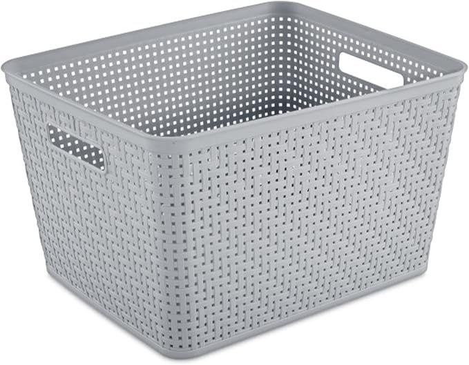 Sterilite 12 Pack Plastic Storage Bin Organization Containers, Tall Baskets, Cement
