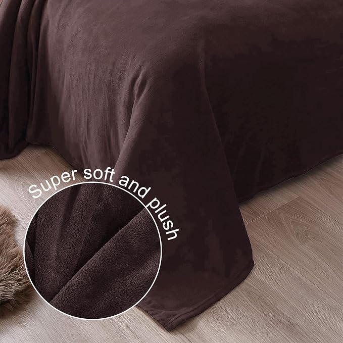 Exclusivo Mezcla Soft Large Fleece Throw Blanket for Couch, Coffee | 50x70 Inches, Double-Sided Brushed Flannel, Lightweight Plush Cozy Blanket for Home Decor, All Season, Machine Washable