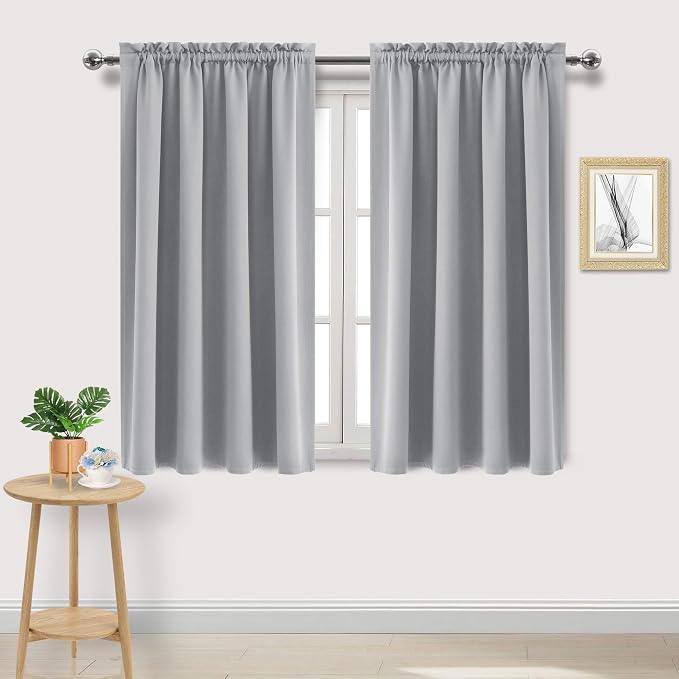DWCN Blackout Curtains for Bedroom Living Room 52 x 54 Inch Long 2 Panels | Room Darkening, Thermal Insulated, Light Blocking, Rod Pocket Drapes, Noise Reducing Window Treatments, Silver Grey