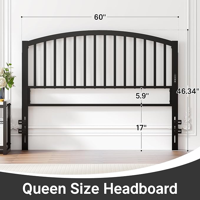 Weehom Metal Queen Headboard Only with LED Lights and USB, Black | Freestanding queen size headboard; adjustable height; USB charging station; modern bedroom design