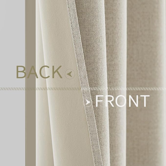 MIULEE 100% Blackout Linen Curtains for Bedroom 52x84 Inches Light Ivory | Room Darkening, Light Blocking, Thermal Insulated, Grommet Top, Linen Textured, Window Curtains for Living Room, 2 Panels