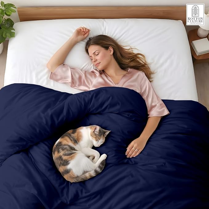 1 Pc Twin XL/Twin Duvet Cover Only-100% Egyptian Cotton 600 Thread Count Ultra Soft Premium Durable Comforter Cover Zipper Closure & Corner Ties - (Navy Blue, 68" X 90")