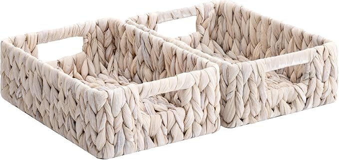 StorageWorks Wicker Baskets for Storage, White Wicker Baskets, 2-Pack | Water Hyacinth Wicker Storage Baskets for Organizing, Wicker Storage Baskets for Shelves, White Baskets, 11¼" x 7½" x 3½"