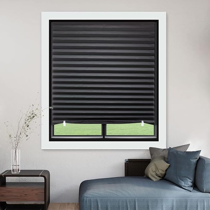 MYshade 6 Pack Temporary Blackout Paper Shades for Windows,Paper Pleated Blinds with Adhesive,No Tools No Drilling Free Cut Size Temporary Room Darkening Shades(Black, 24" W x 72" H)