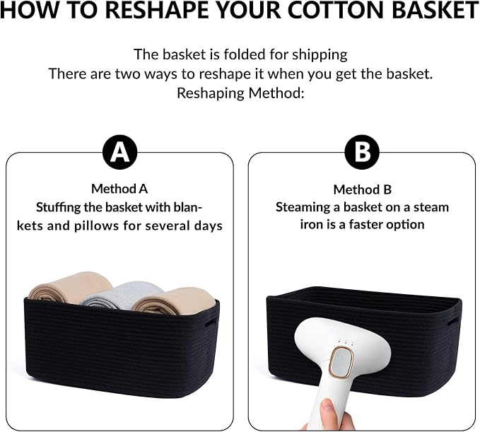MiniArk Large Storage Baskets for Organizing, 17 x 13 x 7.5” Closet Shelf Baskets for Clothes Blanket Towels, Baby Nursery, Toy Bins Box, Woven Rope Baskets, 4 Packs Black