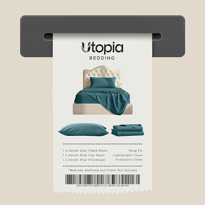 Twin Sheets Set, 3 Pieces 16" Deep Pocket Hotel Luxury Sheets, Denim Blue | Extra Soft Bedsheet Set, Comfy & Breathable Cooling Sheets, Wrinkle & Fade Resistant, Fitted Sheet, Flat Sheet, 1 Pillowcase