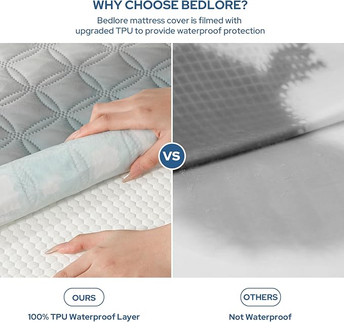 BEDLORE Waterproof Full Size Mattress Protector, Deep Pocket Fit, Washable | Soft Noiseless Breathable Bed Mattress Cover Pad, Fits 6-15 Inch Deep Mattresses, Ideal for Home Bedroom, Hotel, Light Gray