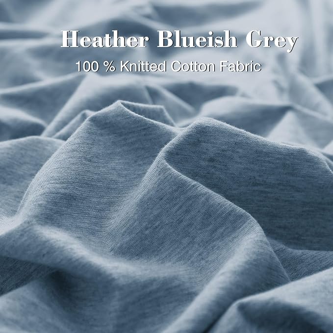 PURE ERA Jersey Knit Sheet Set Heather Blueish Grey California King | 100% Cotton, 3 Piece Set, T Shirt Soft, Breathable, Envelope Closure Pillowcases, Hidden Zipper, 8 Ties, No Insert, Modern