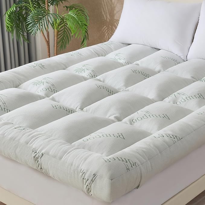 WhatsBedding 5 Inch Memory Foam Mattress Topper Full for Back Pain Relief, Cooling Bamboo Viscose Air Layer, Supportive Pillow Top Mattress Topper, 8-18in Deep Pocket