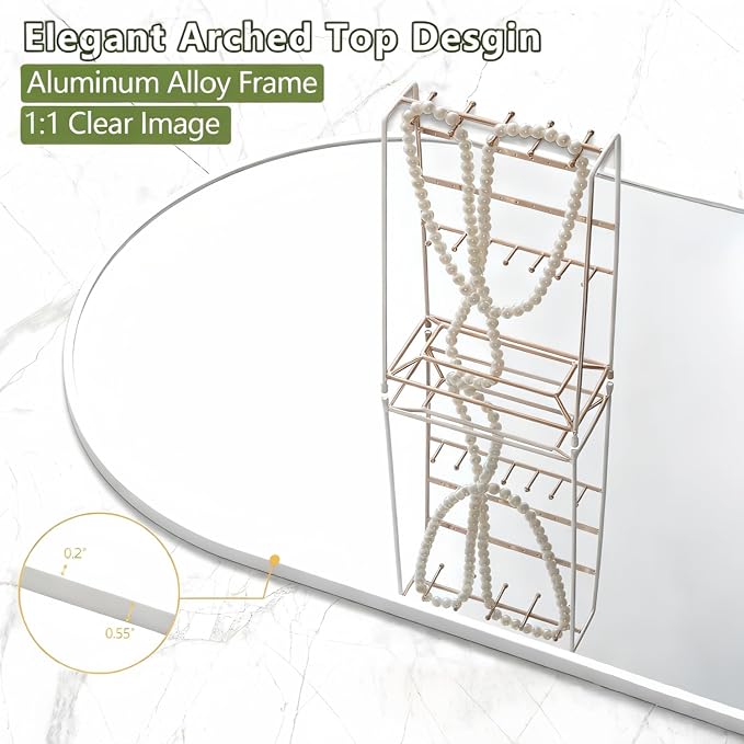 Dewfig Arched Full Length Mirror, 77"x38" Large Floor Mirror, White | Aluminum Alloy Frame Oversized Full Body Mirror, HD Shatterproof Tempered Glass, Lean/Stand/Wall for Living Room,Bedroom