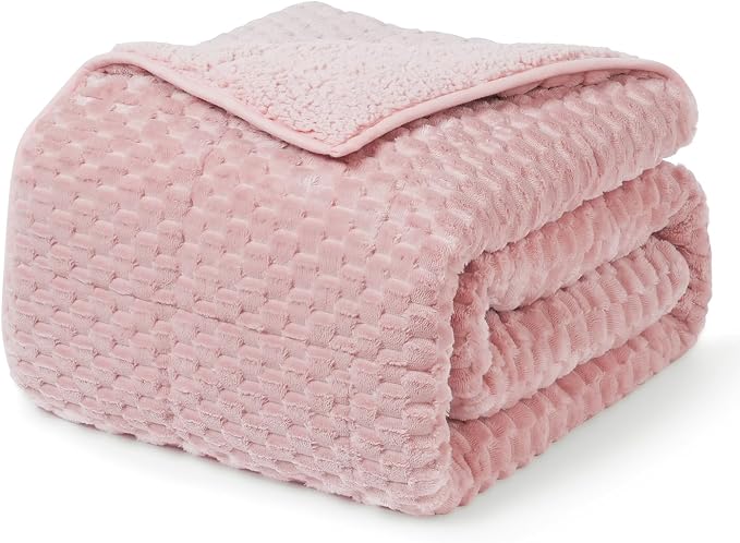 Drewin Weighted Blanket Queen Size for Adults 15lbs,Pink,48 x 72 inches | Great for Sleep Natural and Relaxing，Soft Jacquard Sherpa with Glass Beads，Cozy Heavy Throw Blankets，Machine Washable
