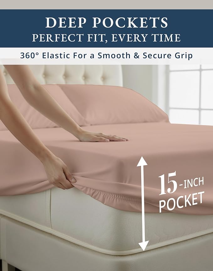 LANE LINEN Cotton Sheets Queen 100% Egyptian Cotton Sateen - Sepia Rose | Queen Size Sheet Set - 4-Piece Set, For A Luxurious Night's Sleep, For A Silky Hotel-Style Bed, Guest-Ready Comfort