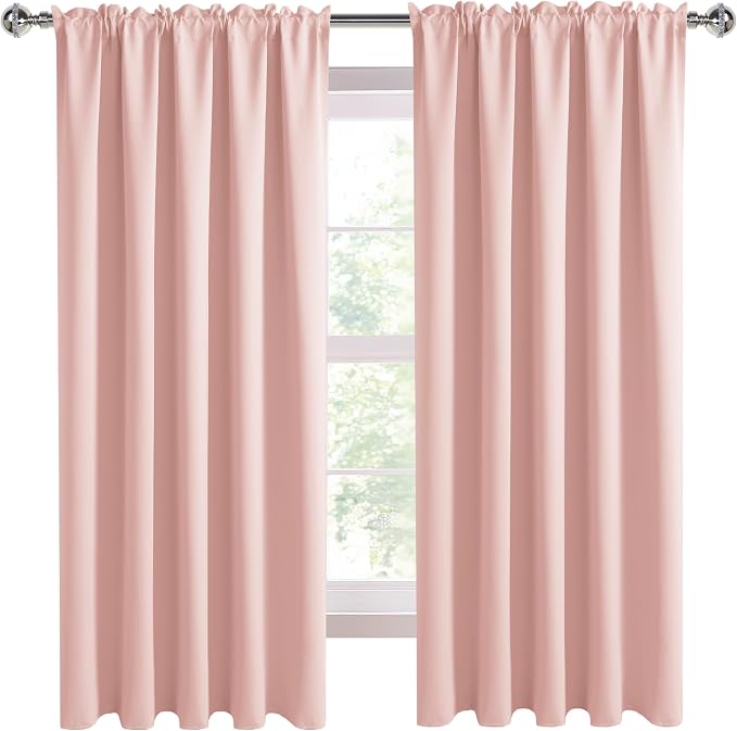 DWCN Wide Blackout Curtains for Bedroom 70 x 63 Inch Long Blush Pink | 2 Panels Set, Room Darkening, Thermal Insulated, Light Blocking, Rod Pocket Drapes, Noise Reducing Window Treatment