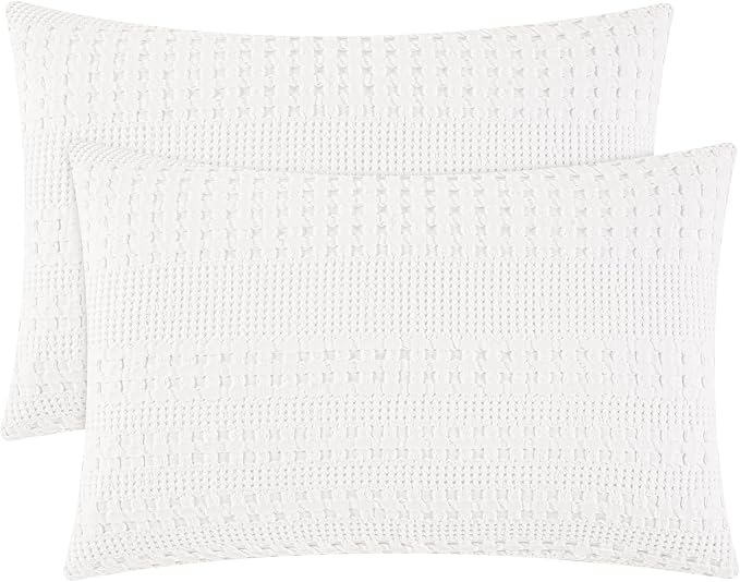 PHF 100% Cotton Waffle Pillow Shams King Size, 2 Pack 20" x 36" Soft Skin-Friendly Pillowcases, No Filling, Aesthetic Woven and Breathable Waffle Weave Pillow Case Covers for Bed, White