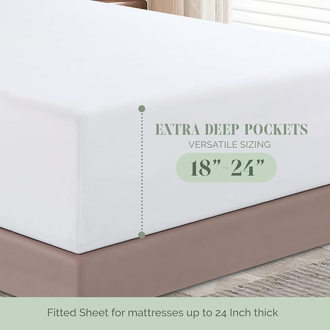 Elegant Comfort Luxurious 1500 Premium Hotel Quality Microfiber 4-Piece Sheet Set, 18-24 Inches Deep - Extra Deep Pocket Sheets - Ultra Soft 4PC Deep Pocket Sheets, Full, White