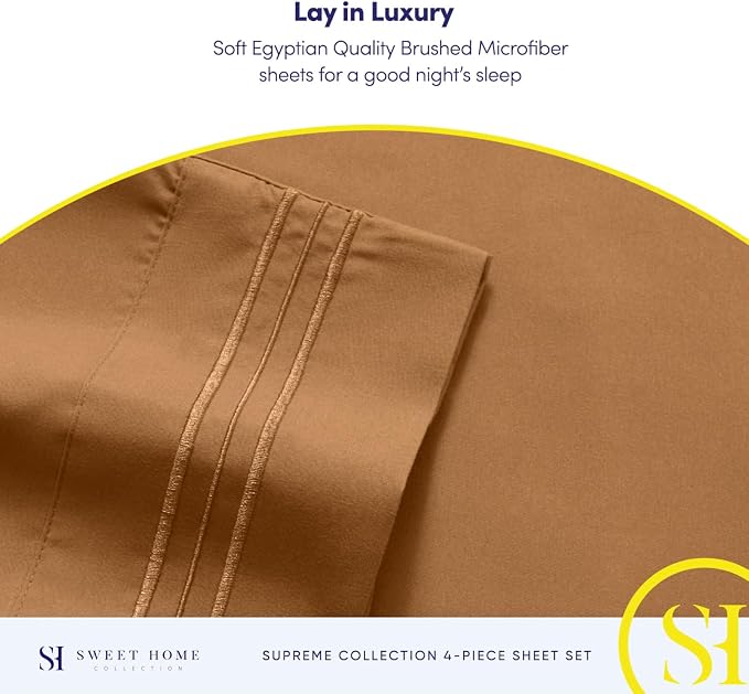 California King Sheet Sets - Breathable Luxury Sheets with Full Elastic & Secure Corner Straps Built In - 1800 Supreme Collection Cal King Deep Pocket Bedding Set, Sheet Set, California King, Mocha