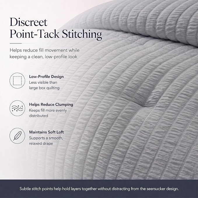 Full Size Comforter Sets, 7 Pieces Grey Seersucker Bed in a Bag | OEKO-TEX Certified, All Season Bedding Set with 240 GSM Down Alternative Comforter, Flat & Fitted Sheets, Pillowcases & Shams