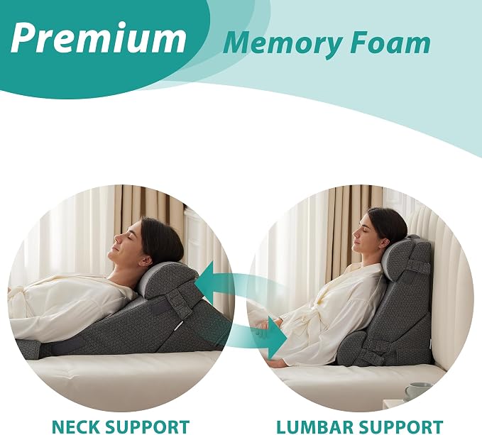 Adjustable 4pcs Bed Wedge Pillow Set, Memory Foam Wedge Pillow Post Surgery for Back, Neck, Leg Pain Relief, Pillow Wedge for Sleeping, Sitting up in Bed, Acid Reflux and GERD, Dark Grey