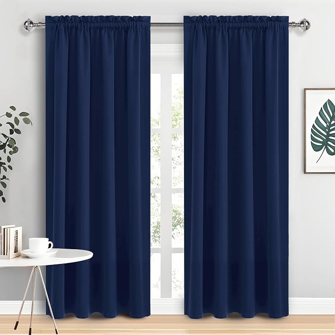 DWCN Blackout Curtains for Bedroom 42 x 84 Inch Long Navy Blue 2 Panels | Room Darkening, Thermal Insulated, Light Blocking, Rod Pocket Drapes, Noise Reducing Window Treatments