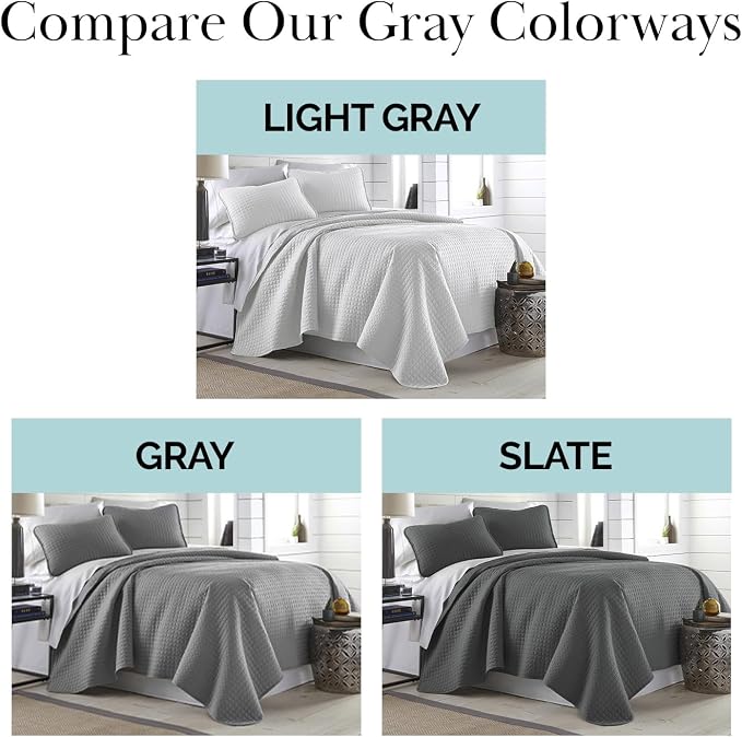 Southshore Fine Living, Inc. Oversized Quilt King Size Set, Grey Bed Spread King Size with 2 Matching Pillow Shams, Microfiber Quilted Bed Coverlet, Bedspread Set, Slate Grey Quilt