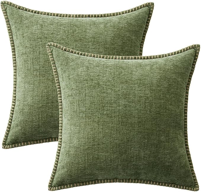 MIULEE Decorative Couch Throw Pillow Covers 22x22 Inch Sage Green 2 Pack | Farmhouse Pillow Covers with Stitched Edge, Soft Chenille Cushion Cases, for Sofa Bed Living Room Home Decor