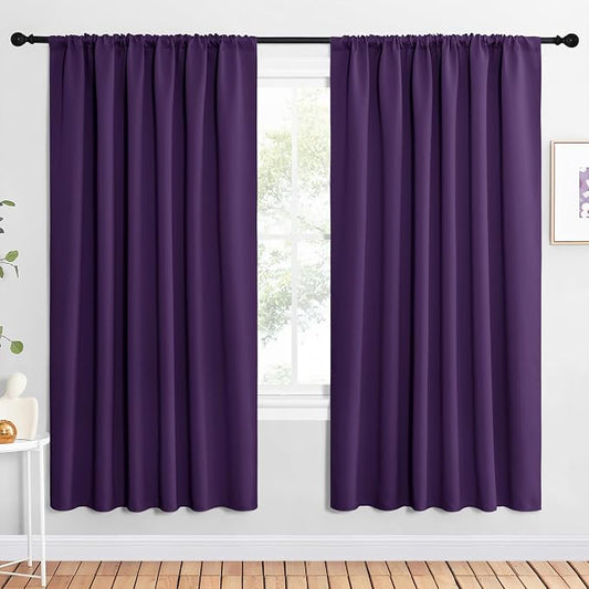 NICETOWN 2 Panels Blackout Curtains, Rod Pocket Window Curtains Room Darkning Drapes for Bedroom/Living Room, Thermal Insulated Solid Draperies for Home Office/Study, 62 by 72-Inch, Royal Purple