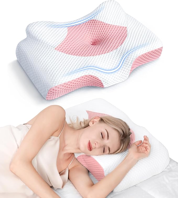 Cervical Pillow for Neck Pain Relief, Hollow Design Odorless Memory Foam Pillows with Cooling Case, Adjustable Orthopedic Bed Pillow for Sleeping, Support for Side Back Sleepers