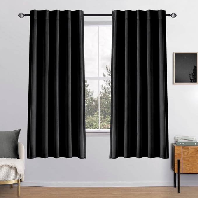 MIULEE Black Velvet Curtains 52x63 inches 2 Panels Luxury Blackout Curtains | Thermal Insulated, Super Soft Window Drapes for Bedroom Living Room, Rod Pocket & Back Tab, Halloween Decor