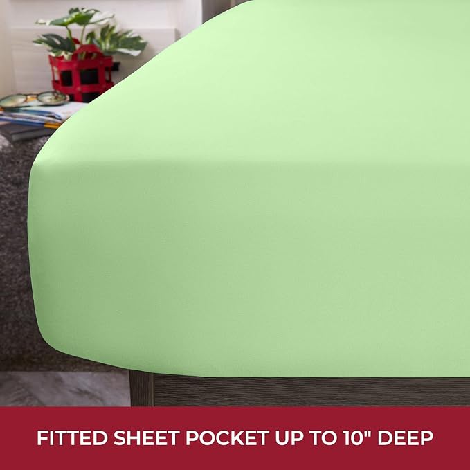 Mellanni Iconic 4-Piece, Ultra Soft Sheet Set (RV/Short Queen, Pistachio) | 10M+ Sleepers. Lab-tested: Sleeps Cool, Stays Bright, Strong, Smooth. Good Housekeeping Best Bedding, 7 yrs running.