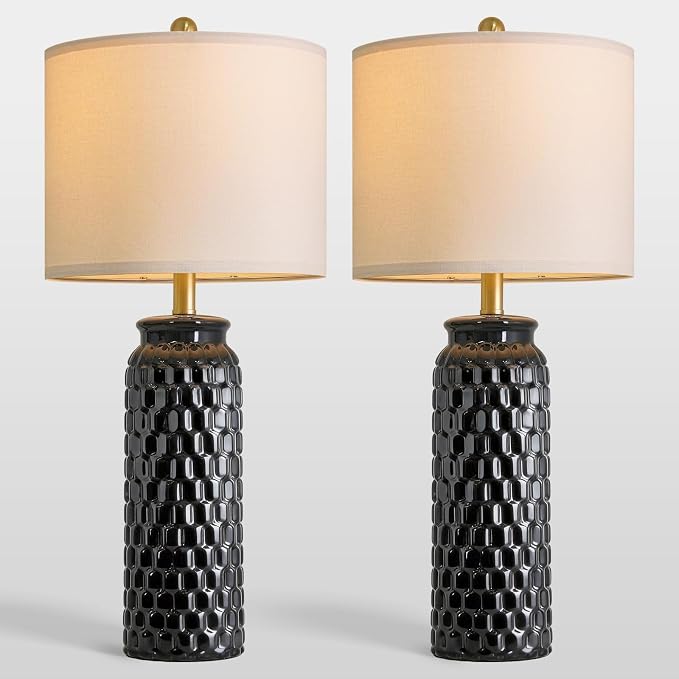 USumkky 27" Ceramic Table Lamps Set of 2 - Modern Farmhouse & Boho Style, Bedside Nightstand Lamps for Bedroom, Living Room End Table Lamps, Small Desk Lamp(Black)