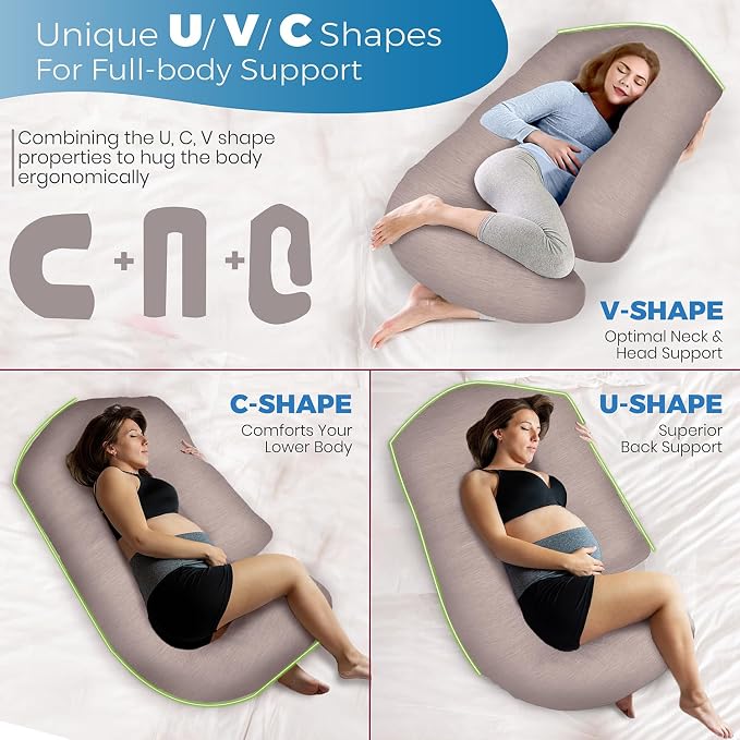 Pregnancy Pillows for Sleeping – 57-Inch Maternity Pillow for Pregnant Women with Removable Washable Cover – Support for Back, Belly, Neck, Legs, & Hips – V C U Shaped Full Body Pillow
