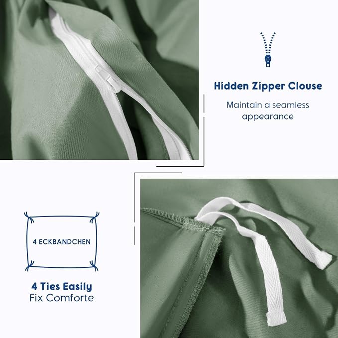 SONORO KATE 1000 Series 100% Egyptian Cotton Queen Duvet Cover Set,3PC | Long Staple Cotton,Sateen Weave,Soft,Breathable,Luxury Hotel Bedding,All-Season,Hidden Zipper Closure,Sea Glass