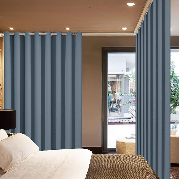 Yakamok Stone Blue Room Darkening Curtains 84 inch Sliding Door Drapes | 1 Extra-wide Panel,W70xL84,Soft Triple-weave,Grommet,Blackout Thermal Insulated Drapes,Privacy,Light Reduction,Patio doors