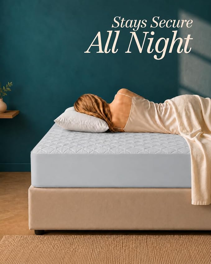 Quilted Mattress Pad Twin Mattress Protector Topper fits 16" Deep LightGrey | Soft Breathable Fitted Mattress Cover, Noiseless, Deep Pockets & Machine Washable for Home & Hotels by Utopia Bedding