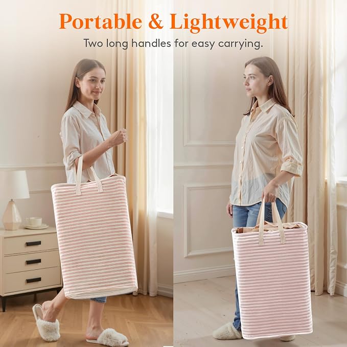 Lifewit 75L Large Collapsible Laundry Basket with Extended Handles, Pink | Foldable Laundry Hamper, Tall Dirty Clothes Basket, Waterproof, Freestanding Design for Bedroom, Bathroom, College Dorm
