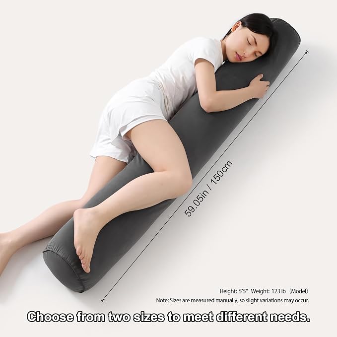 Body Pillow for Adults,Long Round Pillow,Big Cylindrical Pillow,Large Full Bolster Pillows for Side Sleepers (Steel Gray, 59"*7.87")