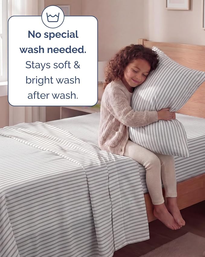 Twin Size 3 Piece Sheet Set - Breathable & Cooling Sheets - Grey Stripes | Hotel Luxury Bed Sheets for Women & Men, Deep Pockets, Easy-Fit, Extra Soft and Wrinkle Free Sheets, Oeko-Tex Bed Sheet Set