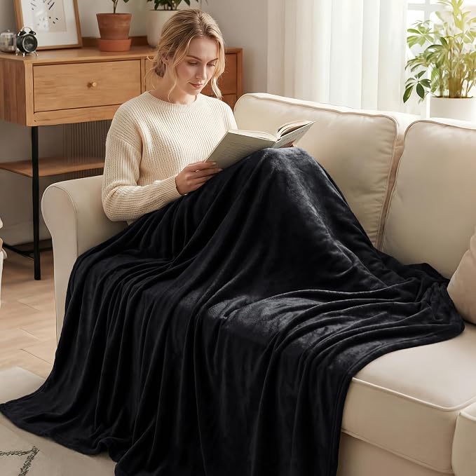 Exclusivo Mezcla Soft Large Fleece Throw Blanket for Couch, Black | 50x70 Inches, Double-Sided Brushed Flannel, Lightweight Plush Cozy Blanket for Home Decor, All Season, Machine Washable