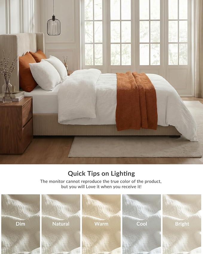 SE SOFTEXLY Muslin Duvet Cover King Size, 100% Washed Cotton Duvet Cover Set, Ultra Soft Comforter Cover Linen Like, 3 Pieces Minimalist Gauze Duvet Cover with 2 Pillowcases, 90"x104", White