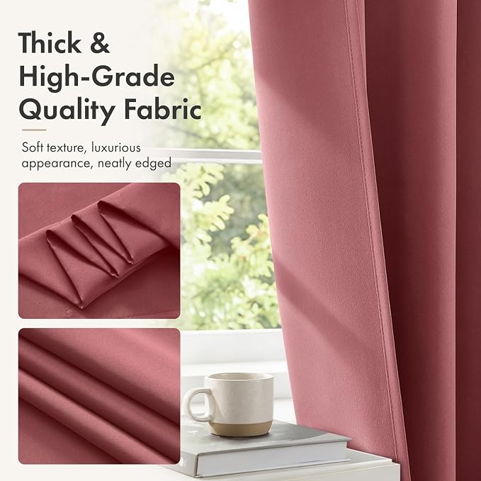MIULEE 4 Panel Set Short Bedroom Blackout Curtains 54 Inch Long Dusty Rose | Thermal Curtains for Summer Heat, Light Blocking Privacy Window Drapes, Top&Bottom Rod Pocket