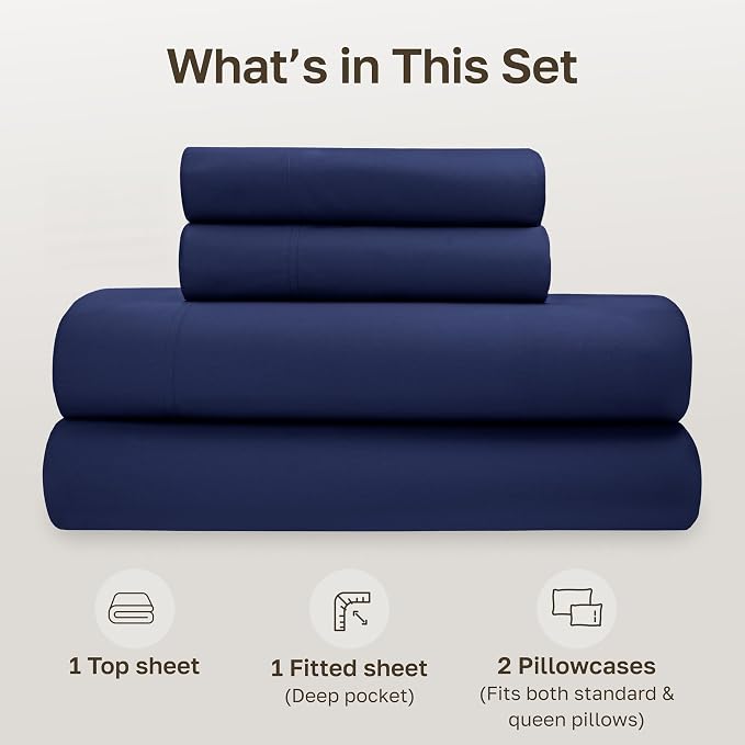 California Design Den 100% Organic Cotton Full Size Sheet Sets, 4 Pcs, Navy | GOTS Certified, Lightweight Crisp & Airy Percale For Hot Sleepers, 15" Deep Pocket, All-around Elastic, Easy Care