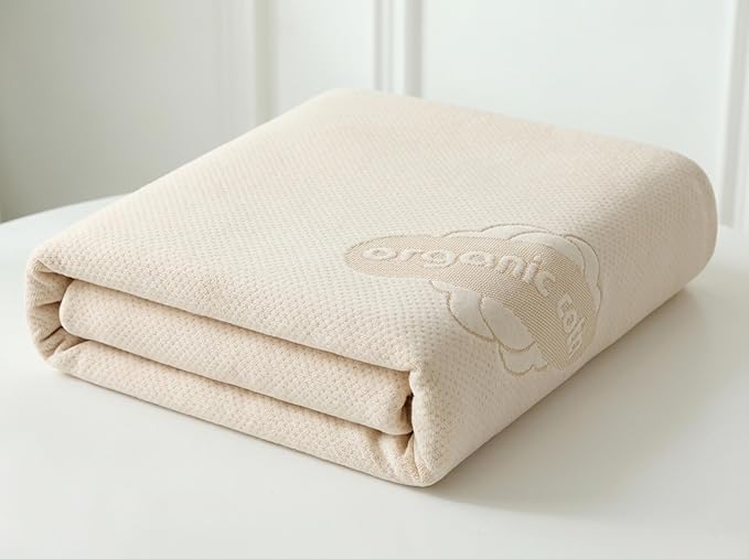 Waterproof Organic Mattress Protector Twin XL Size – Premium Soft Organic Cotton Surface Mattress Cover – Noiseless & Breathable 250 GSM Mattress Pad – Deep Pocket Fitted Design