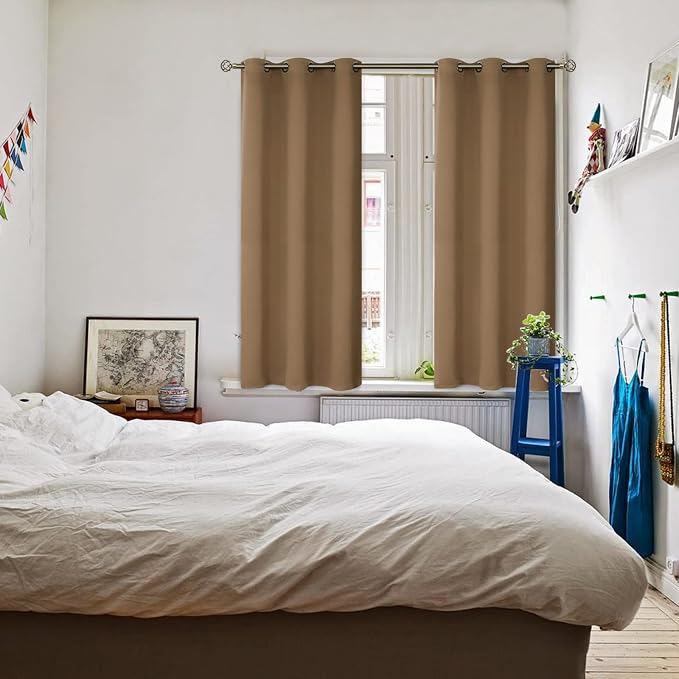 BGment Short Curtains for Small Window 45 Inch Long - Taupe 2 Panels | Grommet top, Blackout, Room Darkening, Sunblock, Thermal Insulated, Window Drapes for Kitchen, 38x45 Inch
